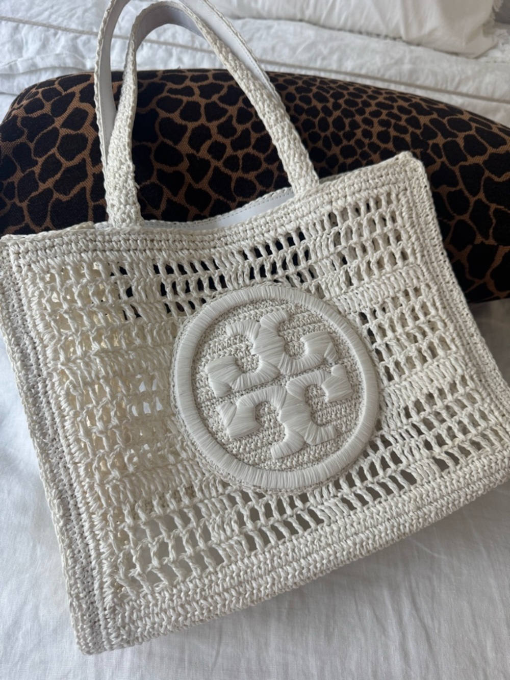 Tory Burch Small Ella White Crochet Tote Bag